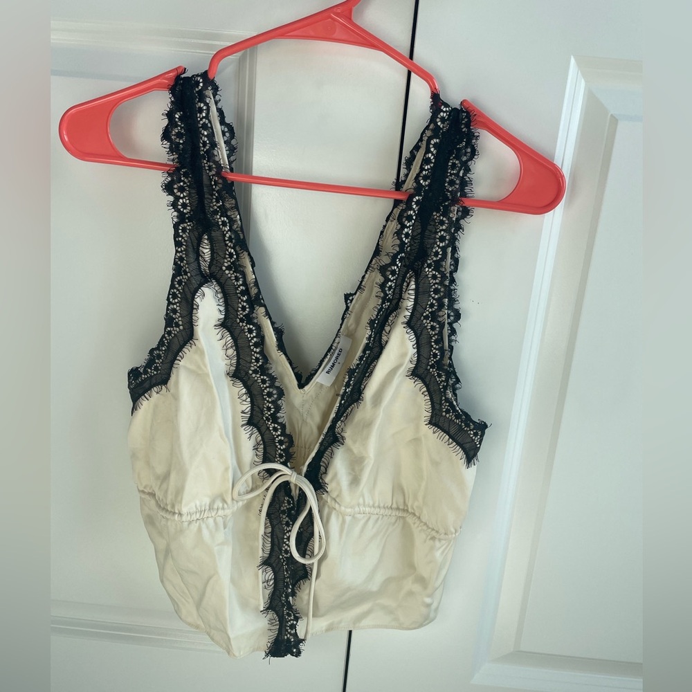 Rumored Black and Cream Lace Trim Top